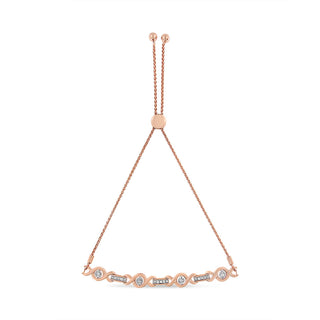 14K Rose Gold Plated .925 Sterling Silver Channel Set Diamond Accent Twist 4”-10” Adjustable Bolo Bracelet (I-J Color, I3 Clarity)