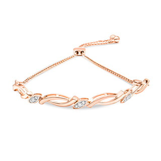 14K Rose Gold Plated .925 Sterling Silver Diamond Accent Alternating Swirl Link Bolo Bracelet (I-J Color, I2-I3 Clarity) - 6" To 9" Adjustable