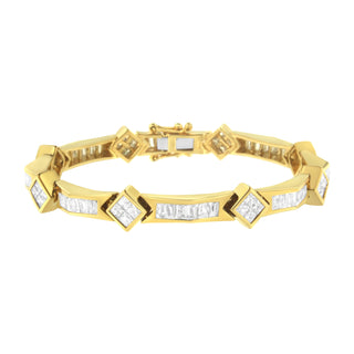 14K Yellow Gold 5-3/8 Cttw Baguette & Princess Cut Diamond 7" Geometric Link Tennis Bracelet (H-I Color, Si1-Si2 Clarity)