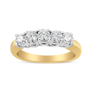 18K Yellow Gold 1.0 Cttw 4 Prong Set Round Cut Diamond Step Up 5 Stone Ring Band (F-G Color, Si1-Si2 Clarity) - Size 8