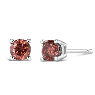 14K White Gold 1/2 Cttw 4-Prong Set Round Brilliant-Cut Pink Diamond Solitaire Stud Earrings (Treated Pink Color, Vs2-Si1 Clarity)