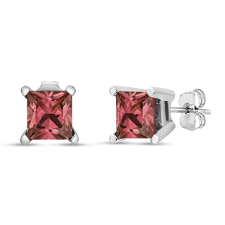 14K White Gold 1.0 Cttw 4 Prong Set Lab Grown Pink Princess Diamond Solitaire Stud Earrings (Pink Color, Vs2-Si1 Clarity)