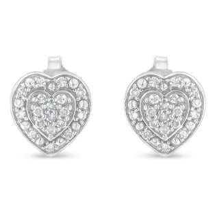 Sterling Silver Round Diamond Heart Stud Earrings (0.35 Cttw, H-I Color, I3 Clarity)