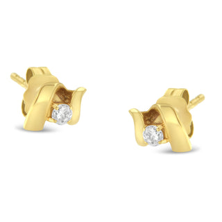 10K Yellow Gold 1/10 Cttw Round Brilliant-Cut Diamond Espira Swirls Solitaire Push Back Stud Earrings (I-J Color, I1-I2 Clarity)