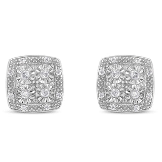 Sterling Silver Round Diamond Quad Stud Earrings (0.25 Cttw, I-J Color, I3 Clarity)