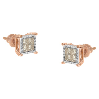 10K Two-Toned Princess-Cut Composite Diamond Stud Earrings (1/2 Cttw, J-K Color, I1-I2 Clarity)