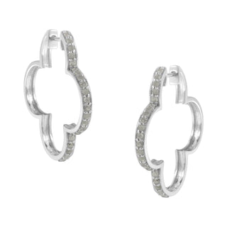 .925 Sterling Silver 1.0 Cttw Diamond 4 Leaf Clover Shape Hoop Earrings(I-J Color, I3 Clarity)