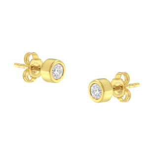 10K Yellow Gold 1/4 Cttw Round Brilliant-Cut Near Colorless Diamond Bezel-Set Stud Earrings (H-I Color, I1-I2 Clarity)