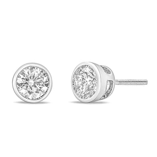 14K White Gold 1.0 Cttw Lab Grown Diamond Screw-Back Classic Bezel Solitaire Stud Earrings (G-H Color, Vs2-Si1 Clarity)