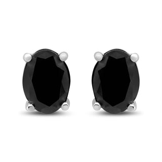 14K White Gold 2.00 Cttw Oval Cut Black Diamond 4 Prong Stud Earrings With Screw Backs (Fancy Color-Enhanced, I2-I3 Clarity)