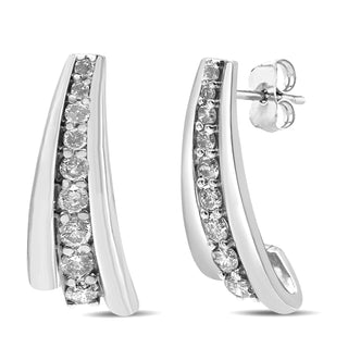 .925 Sterling Silver 1 Cttw Round Diamond Graduated Huggie Earrings (I2-I3 Clarity, I-J Color)