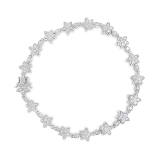 14K White Gold 1 1/5 Cttw Round Diamond Flower Blossom Link Bracelet (H-I Color, Si1-Si2 Clarity) - Size 7"