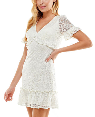 City Studios Junior's Lace Fit & Flare Dress White Size 5
