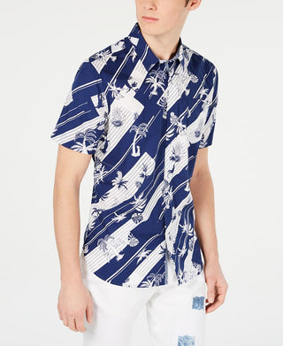American Rag Men's Diagonal Stripe Tropical Shirt Blue Size X-Large