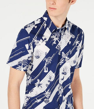 American Rag Men's Diagonal Stripe Tropical Shirt Blue Size X-Large