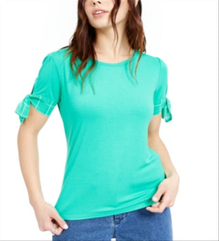 Maison Jules Women's Solid Short Sleeve T-Shirt Top Green Size X-Large
