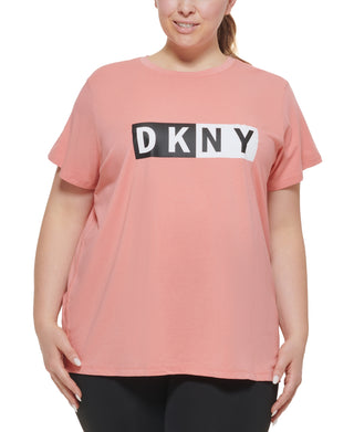 DKNY Women's Two Tone Logo Graphic T-Shirt Orange Size 3X