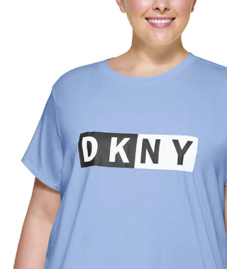 DKNY Women's Plus Two Tone Logo Graphic T-Shirt Blue Size 3X