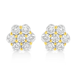 14K Yellow Gold Plated .925 Sterling Silver 1/4 Cttw Round Brilliant Cut Diamond Floral Cluster Screwback Stud Earrings (K-L Color, I2-I3 Clarity)