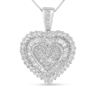 10K White Gold 1 Cttw Multi Cut 1 Cttw Diamond Heart Pendant Necklace (H-I, I1-I2)