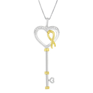 10K Two-Tone Gold-Plated Sterling Silver 1/10 Ct Tdw Round Cut Diamond Key To My Heart Pendant Necklace (H-I, I1-I2)