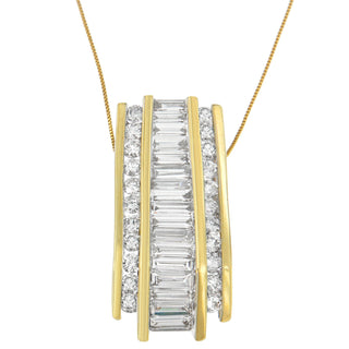 14K Yellow Gold Baguette And Round Cut Diamond Banded Pendant Necklace (4 1/2 Cttw, H-I Color, Si1-Si2 Clarity)