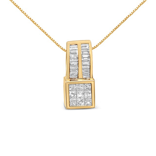 14K Yellow Gold 1 1/4 Cttw Princess And Baguette Cut Geometric Inspired Diamond Pendant Necklace (H-I, Vs1-Vs2)