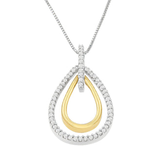 14K Two-Tone Gold Round Cut Diamond Double Burst Pendant Necklace (1/4 Cttw, H-I Color, Si2-I1 Clarity)