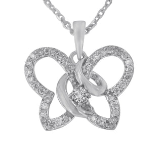 .925 Sterling Silver 1/4 Cttw Prong-Set Diamond Butterfly 18" Pendant Necklace (H-I Color, I1-I2 Clarity)