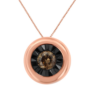 Black Rhodium Over 10K Rose Gold 1/10 Carat Diamond Two Tone Round Miracle-Plate Solitaire 18” Pendant Necklace (Champagne Color, I2-I3 Clarity)