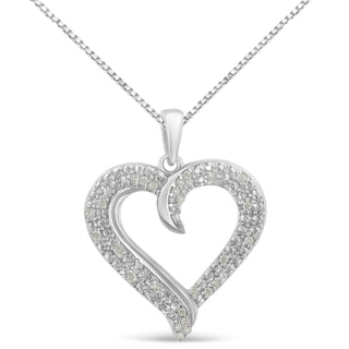 .925 Sterling Silver 1/6 Cttw Pave-Set Diamond Heart 18" Pendant Necklace (I-J Color, I3 Clarity)