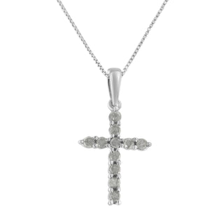 .925 Sterling-Silver 1/3 Cttw Prong-Set Diamond Traditional Cross 18" Pendant Necklace (I-J Color, I3 Clarity)