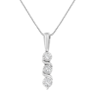 .925 Sterling Silver 1/10 Cttw Miracle-Set Round Cut Diamond Three Stone Drop Pendant 18" Necklace (H-I Color, I1-I2 Clarity)