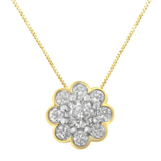 2 Micron 10K Yellow Gold Plated .925 Sterling Silver 1/4 Cttw Diamond Cluster Pendant Necklace (I-J, I2-I3)