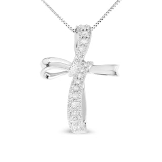 .925 Sterling Silver 1/4 Cttw Diamond Wrapped Cross 18" Pendant Necklace (H-I Color, I-3 Clarity)