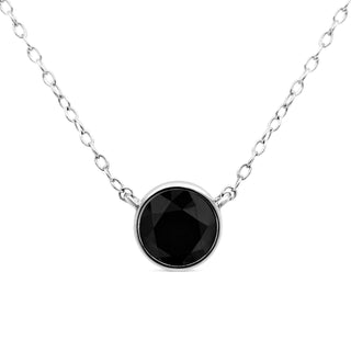 .925 Sterling Silver 1.0 Cttw Bezel Set Treated Black Diamond Solitaire 18" Pendant Necklace (Black Color, I2-I3 Clarity)