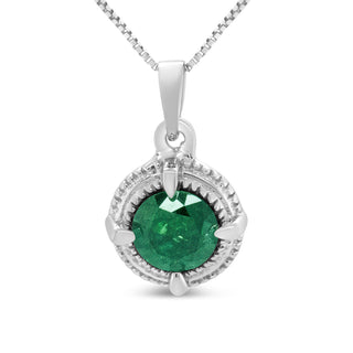 .925 Sterling Silver 1/2 Cttw Treated Green Diamond Solitaire 18" Milgrain Pendant Necklace (Green Color, I1-I2 Clarity)