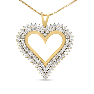 10K Yellow Gold Plated .925 Sterling Silver 2.00 Cttw Diamond Heart 18" Pendant Necklace (I-J Color, I2-I3 Clarity)