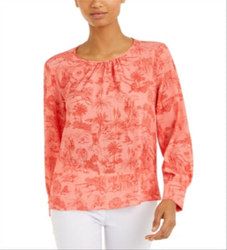 Marella Women's Printed Gathered Neck Top Print Pink Size 6