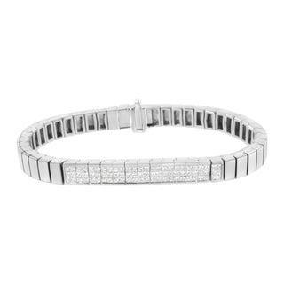 14K White Gold 2 1/8 Cttw Invisible Set Princess-Cut Diamond Id Tennis Bracelet (I-J Color, Si1-Si2 Clarity) - Size 7