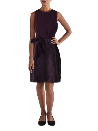 Ralph Lauren Women's Embroidered Floral Sleeveless Jewel Neck Above the Knee Cocktail Fit Flare Dress Purple Size 8