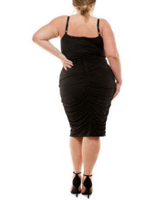 Emerald Sundae Women's Ruched Bodycon Midi Dress Black Size 18W