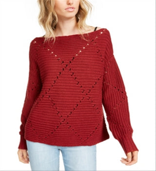 Rachel Roy Women's Textu Ribbed Knitted Long Sleeve Boat Neck Sweater Red Size S