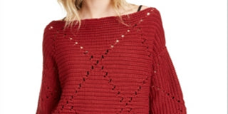 Rachel Roy Women's Textu Ribbed Knitted Long Sleeve Boat Neck Sweater Red Size S