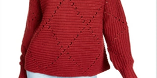 Rachel Roy Women's Textu Ribbed Knitted Long Sleeve Boat Neck Sweater Red Size S