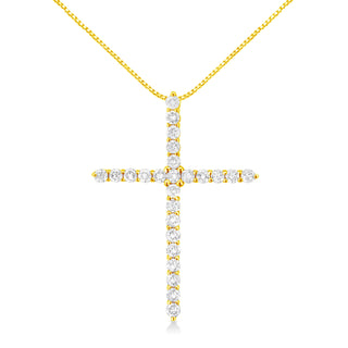 10K Yellow Gold 2.0 Cttw Round Brilliant Cut Diamond Cross Pendant Necklace With Box Chain (J-K Color, I2-I3 Clarity) - 18"