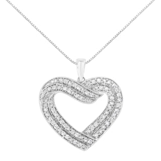 .925 Sterling Silver 1/2 Cttw Prong Set Round-Cut Diamond Bypass Heart 18" Pendant Necklace (I-J Color, I2-I3 Clarity)