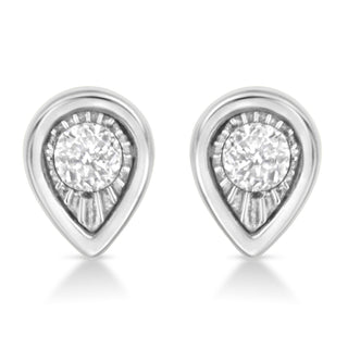 .925 Sterling Silver 1/10 Cttw Miracle-Set Diamond Pear Shape Stud Earrings (I-J Color, I2-I3 Clarity)