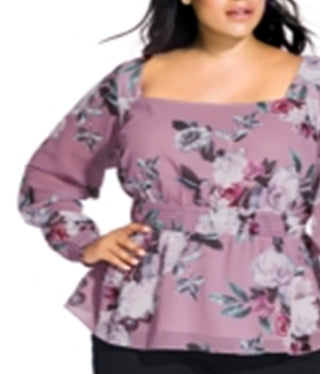 City Chic Women's Rosewood Floral Top Purple Size Petite Small