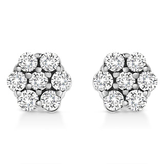 14K White Gold 1/2 Cttw Prong Set Round-Cut Diamond Flower Stud Earring (H-I Color, I1-I2 Clarity)